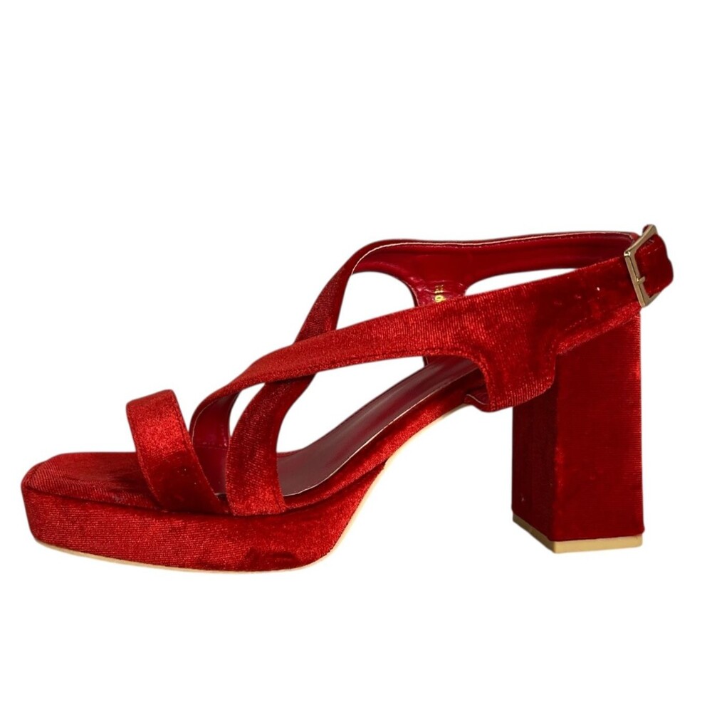 Camssoo Red Velvet Chunky Platform Heels Size 9.5 Going Out Hoco Prom Formal - Picture 7 of 12